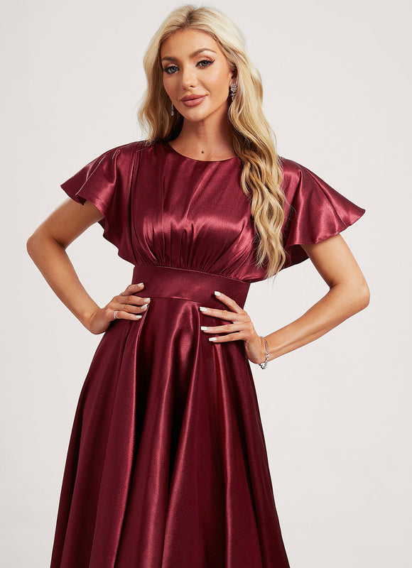 Robe Cérémonie Satinée Bordeaux Volants - gallery 3