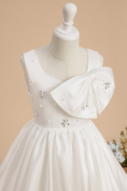 Robe Cérémonie Satin Blanc Ornée - gallery 3