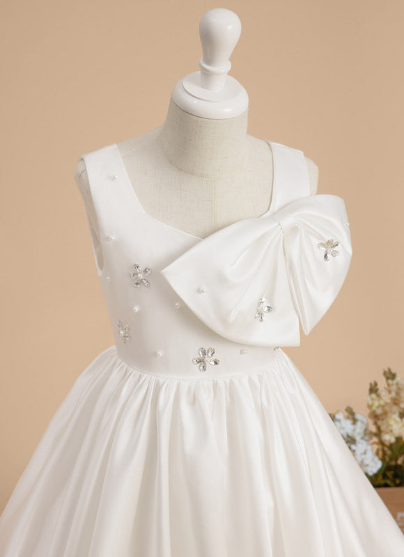 Robe Cérémonie Satin Blanc Ornée - gallery 3