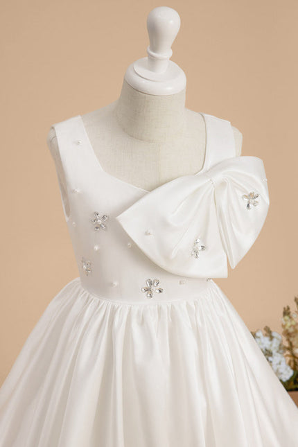 Robe Cérémonie Satin Blanc Ornée - gallery 3