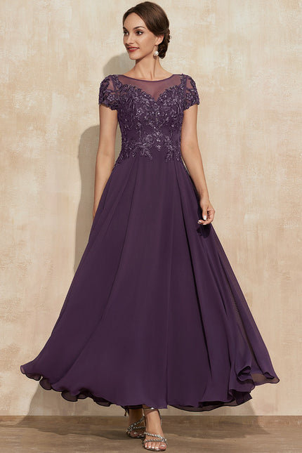 Robe Cérémonie Longue Violette Brodée