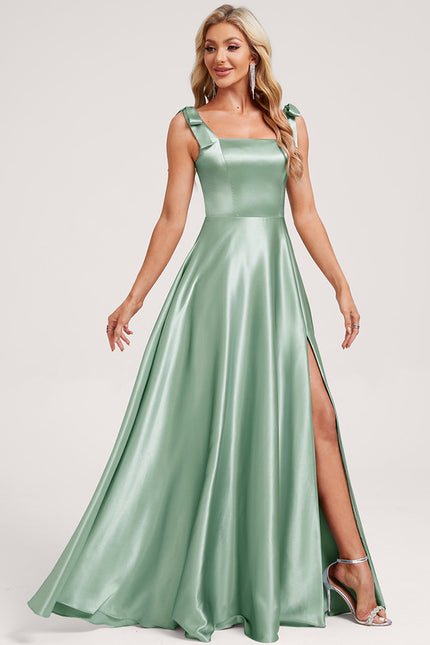 Robe Cérémonie Longue Satinée Vert Deau - gallery 2