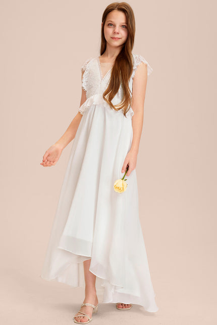 Robe Cérémonie Dentelle Col V Blanc - gallery 4