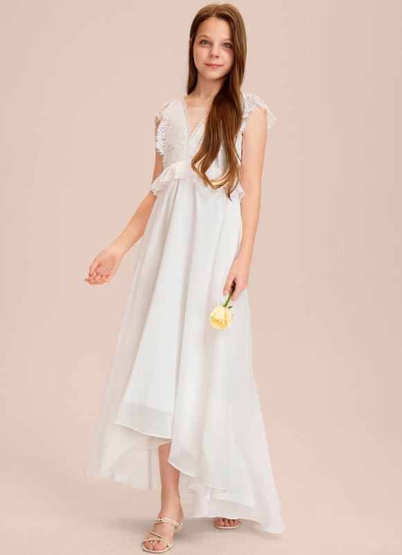Robe Cérémonie Dentelle Col V Blanc - gallery 4