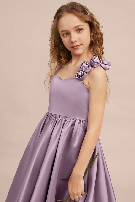 Robe Cérémonie Satin Lilas Asymétrique - gallery 3