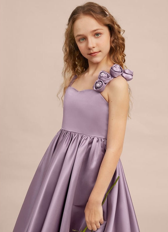 Robe Cérémonie Satin Lilas Asymétrique - gallery 3