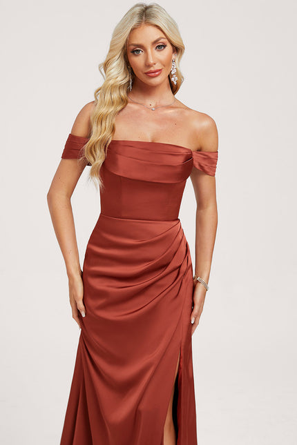 Robe Cérémonie Satinée Terre Cuite - gallery 3