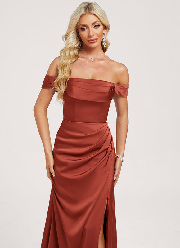 Robe Cérémonie Satinée Terre Cuite - gallery 3