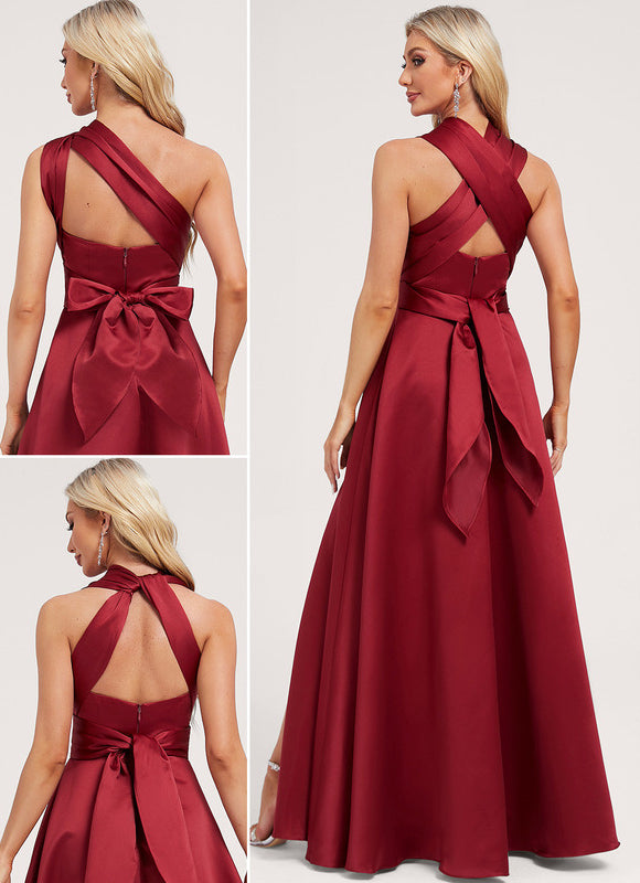 Robe Cérémonie Satin Rouge Évasée - gallery 1