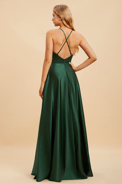 Robe Cérémonie Satin Émeraude Chic - gallery 1