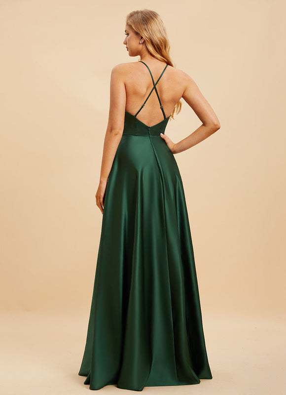 Robe Cérémonie Satin Émeraude Chic - gallery 1
