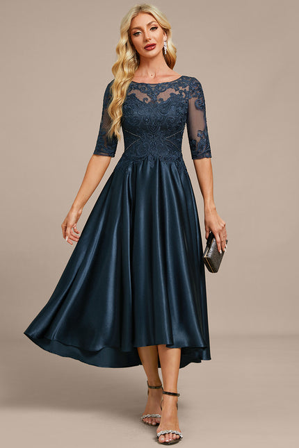 Robe Cérémonie Satinée Marine Chic