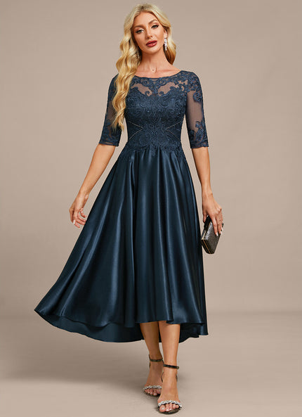 Robe Cérémonie Satinée Marine Chic