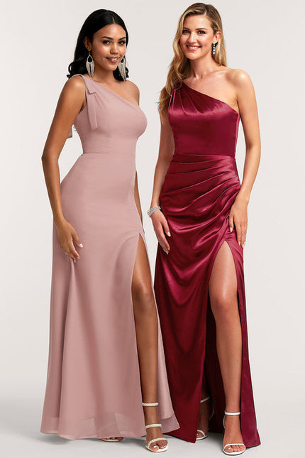 Robe Cérémonie Satin Bordeaux Asymétrique - gallery 5