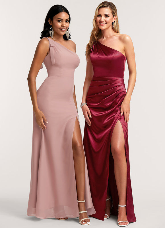 Robe Cérémonie Satin Bordeaux Asymétrique - gallery 5