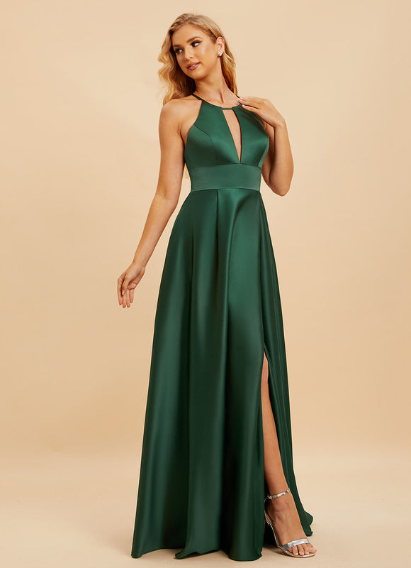 Robe Cérémonie Satin Émeraude Chic - gallery 2