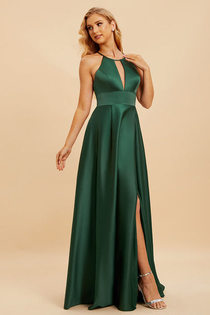 Robe Cérémonie Satin Émeraude Chic - gallery 2