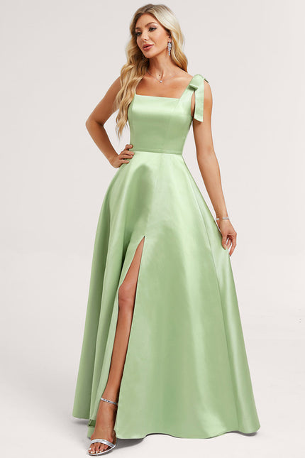 Robe Cérémonie Satin Vert Clair - gallery 2