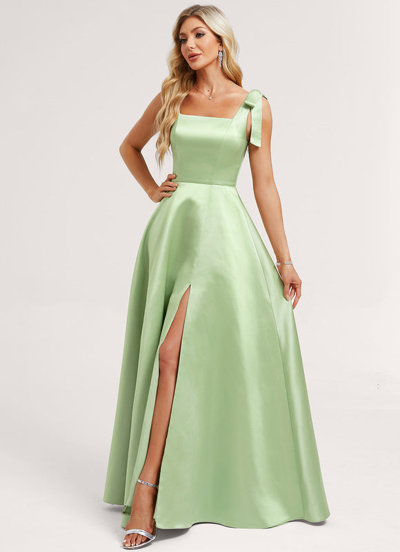 Robe Cérémonie Satin Vert Clair - gallery 2