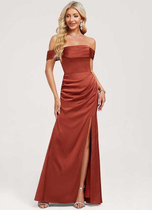 Robe Cérémonie Satinée Terre Cuite - gallery 1