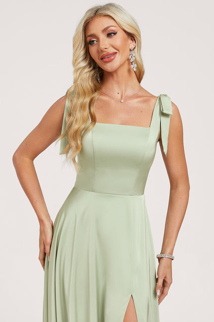 Robe Cérémonie Satin Vert Poudré - gallery 3