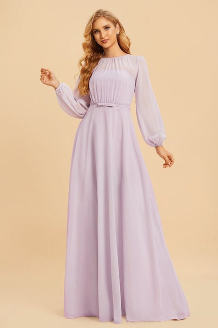 Robe Cérémonie Lilas Mousseline Col Rond