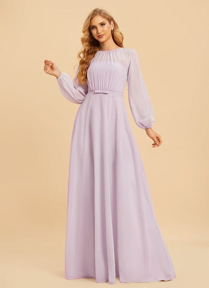 Robe Cérémonie Lilas Mousseline Col Rond