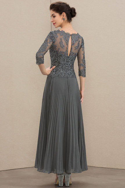 Robe Cérémonie Gris Élégant Plissé - gallery 1