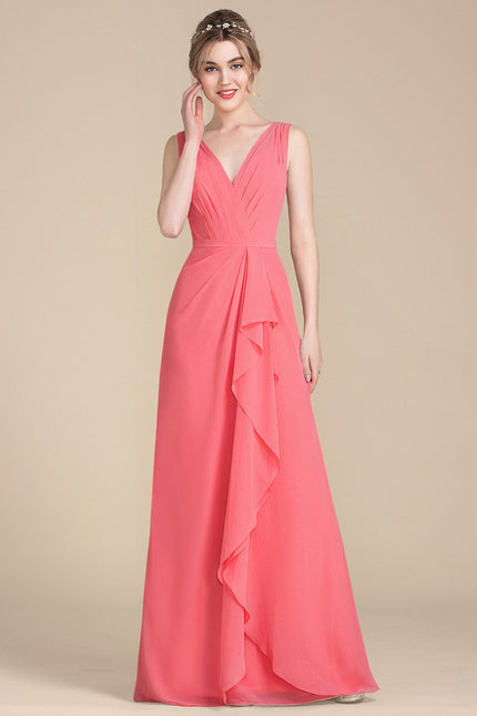 Robe Cérémonie Longue Volants Rose