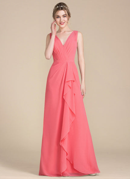Robe Cérémonie Longue Volants Rose