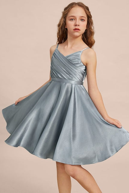 Robe Cérémonie Satin Bleu Argenté - gallery 5