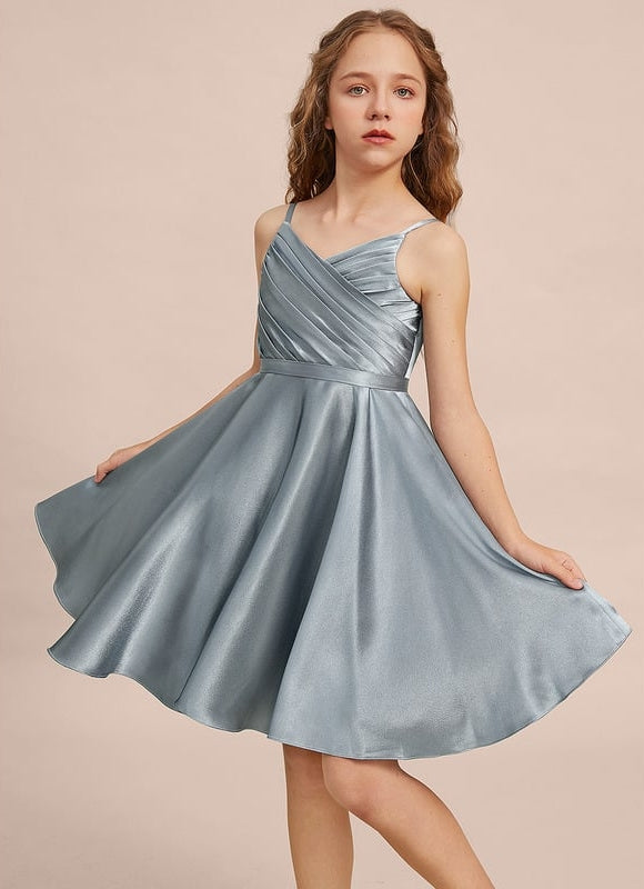 Robe Cérémonie Satin Bleu Argenté - gallery 5