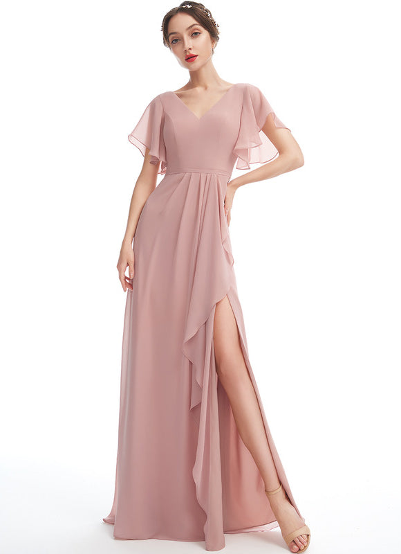 Robe Cérémonie Longue Volants Rose - gallery 1