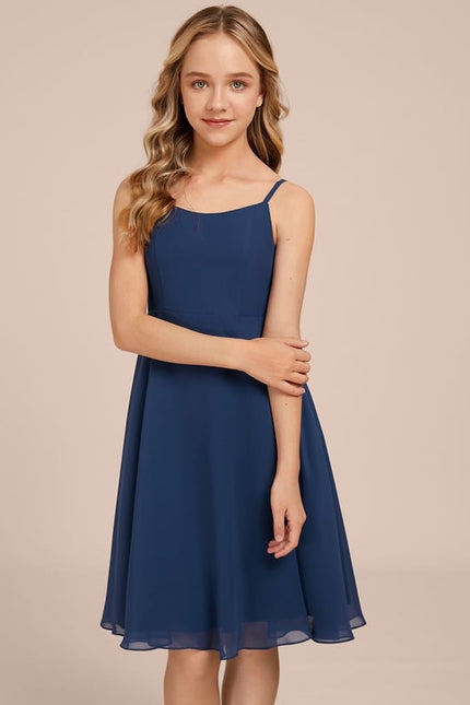 Robe Cérémonie Mousseline Marine Ajustée - gallery 5