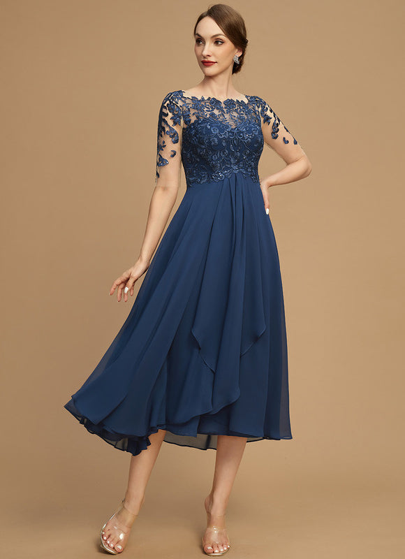 Robe Cérémonie Bleu Nuit Dentelle Élégante - gallery 4