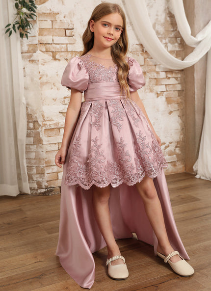 Robe Cérémonie Satin Rose Brodée