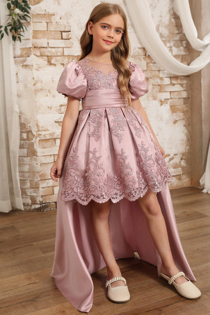 Robe Cérémonie Satin Rose Brodée