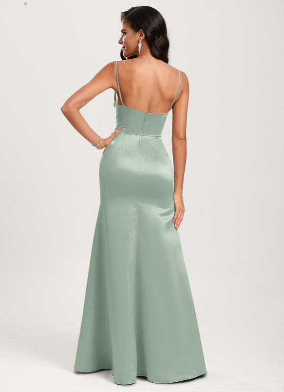 Robe Cérémonie Satin Vert Pâle - gallery 6
