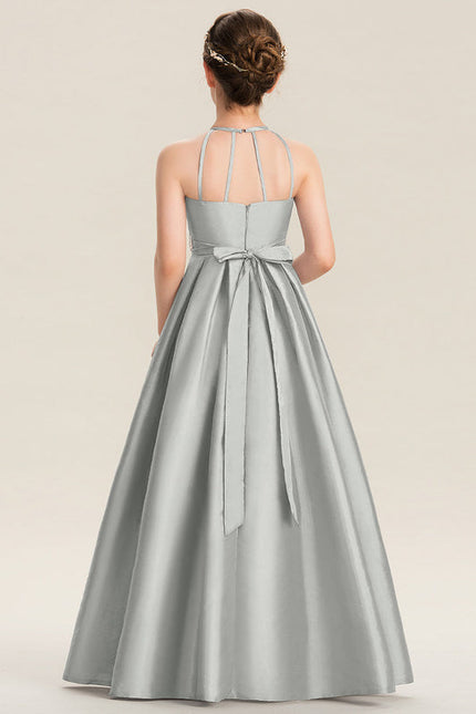 Robe Cérémonie Gris Perle Satin - gallery 5