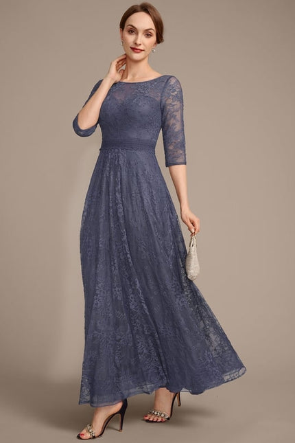 Robe Cérémonie Bleu Dentelle Élégante - gallery 4