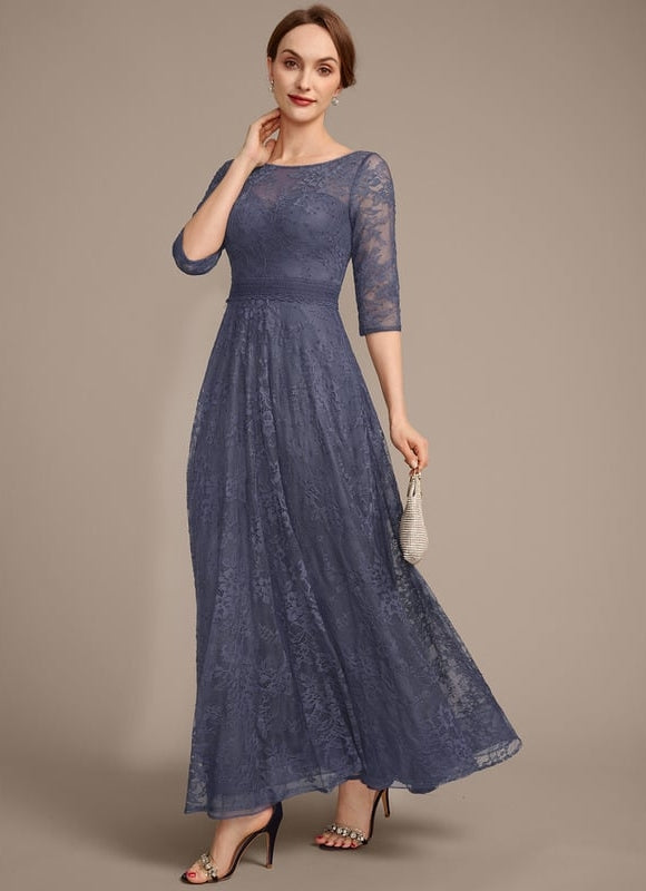 Robe Cérémonie Bleu Dentelle Élégante - gallery 4