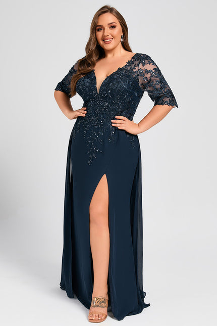 Robe Cérémonie Longue En Dentelle Marine - gallery 7