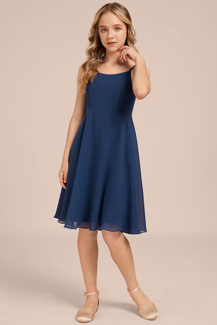 Robe Cérémonie Mousseline Marine Ajustée - gallery 4