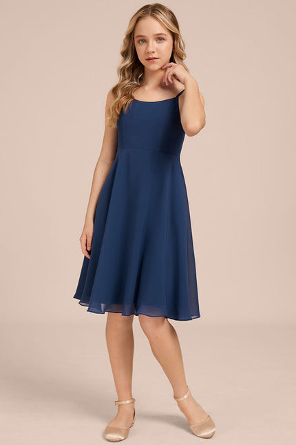 Robe Cérémonie Mousseline Marine Ajustée - gallery 4