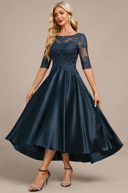 Robe Cérémonie Satinée Marine Chic - gallery 3