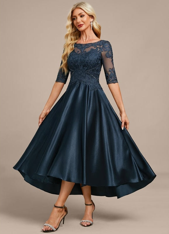 Robe Cérémonie Satinée Marine Chic - gallery 3