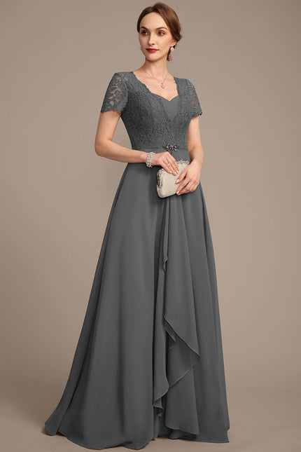 Robe Cérémonie Longue Grise Dentelle - gallery 5