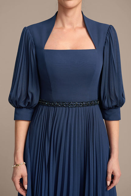 Robe Cérémonie Plissée Marine Élégante - gallery 7