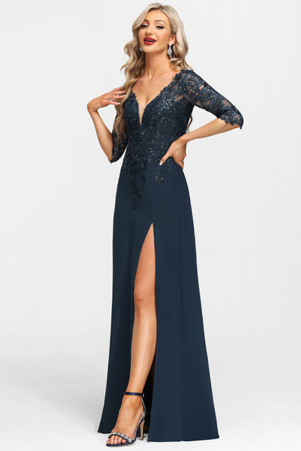 Robe Cérémonie Longue En Dentelle Marine - gallery 3