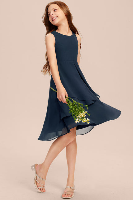 Robe Cérémonie Mousseline Marine Ajustée - gallery 6